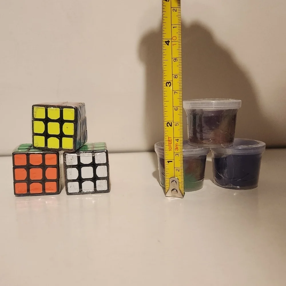 Lot of Mini Fidgets 3 mini Rubik's Cubes, and 3 mini Slime Buckets